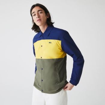 Lacoste Colorblock Water-Resistant Quilted Overshirt - Tílka Pánské Blankyt / Žluté / Hnědožlutý Zel